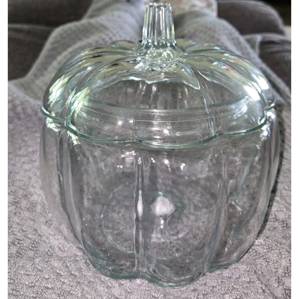 Anchor Hocking Clear Glass Pumpkin Shaped Jar Lid Cookie Candy Halloween
